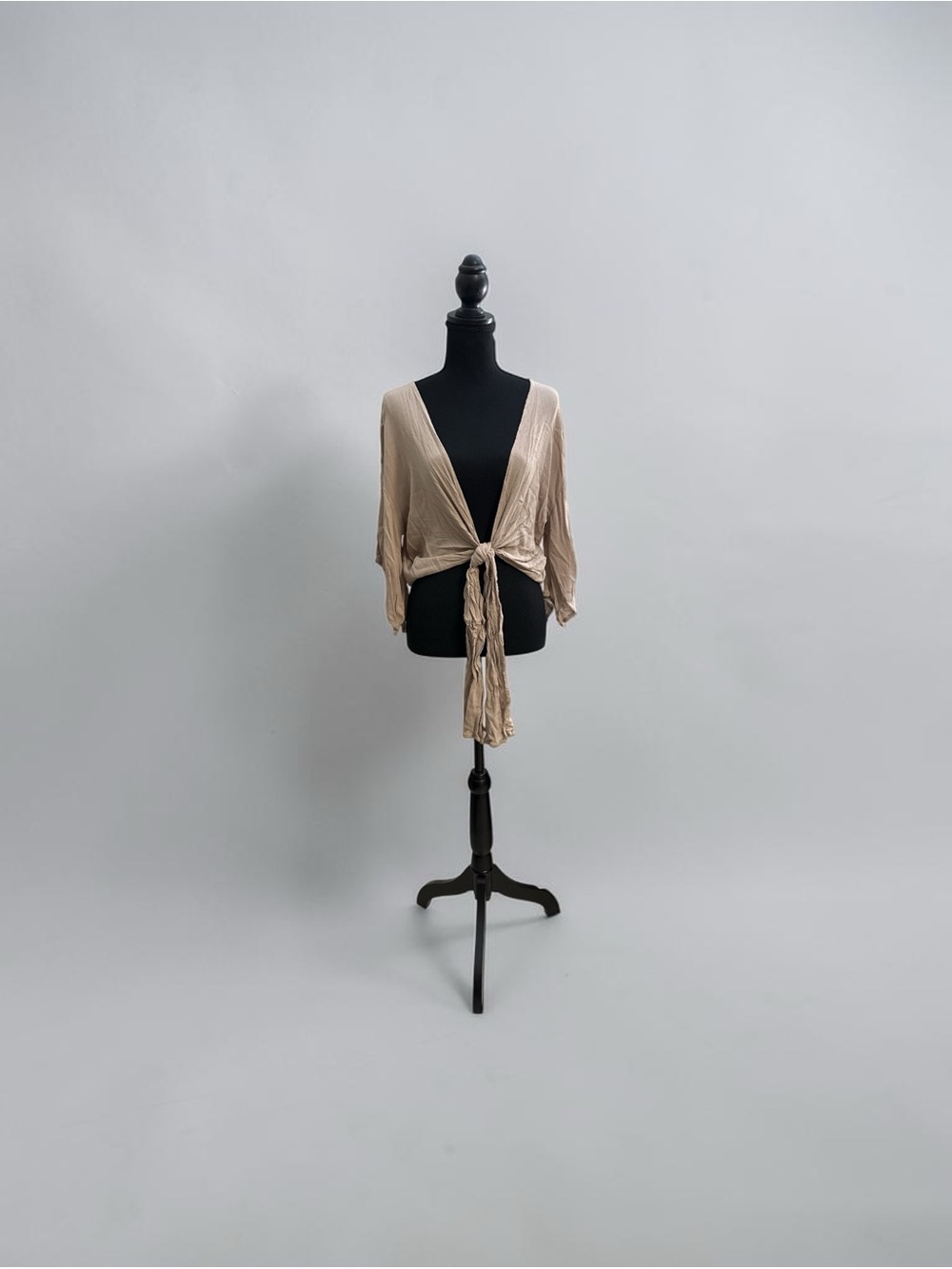Tie-Front Crop Top in Light Beige